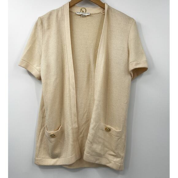 St. John Sweater Womens Open Front Summer Top Short Sleeve Beige Cardigan P 2‎ - Picture 1 of 5